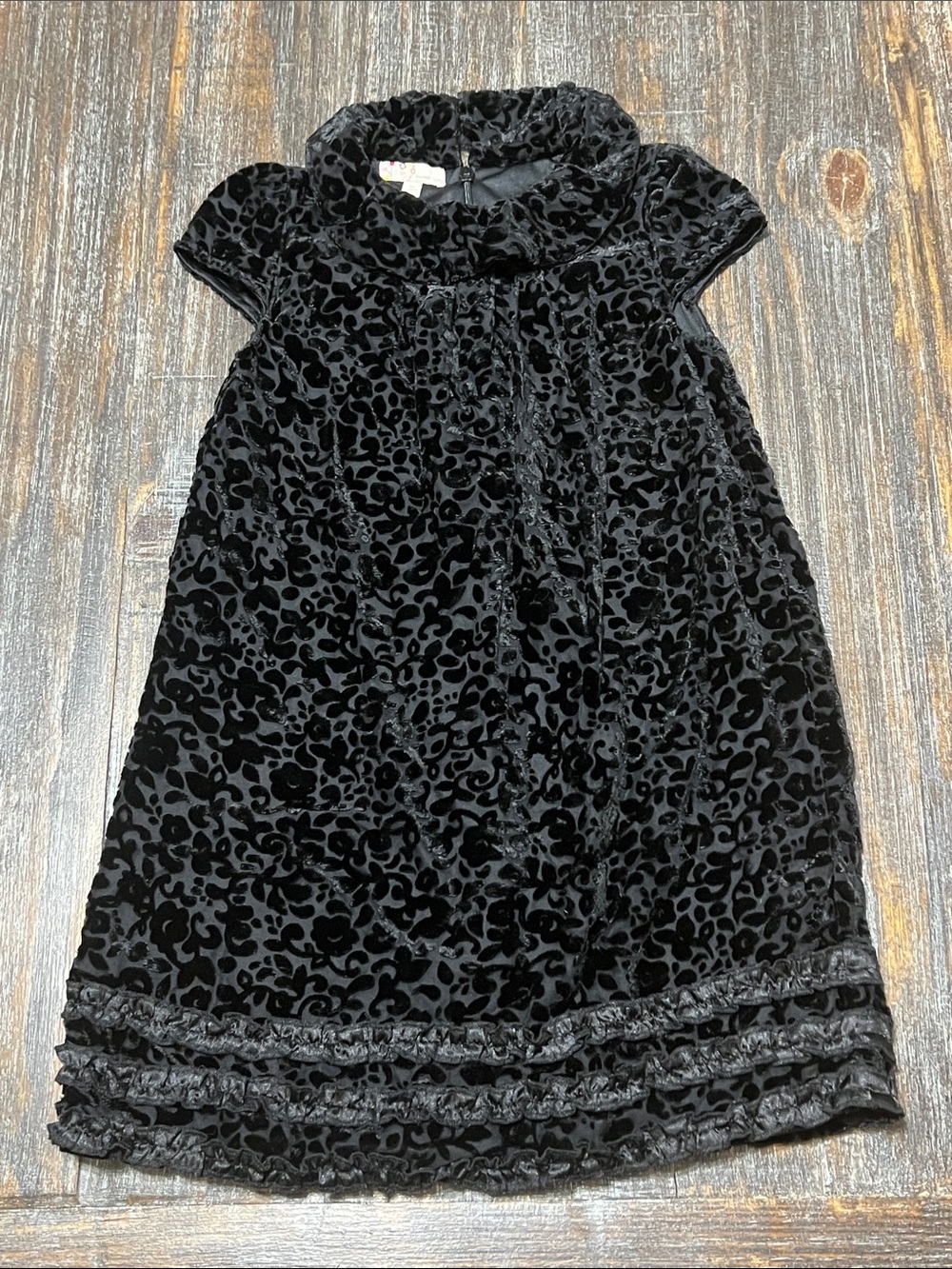 Black Velvet Floral-Devore Girls' Party Dress